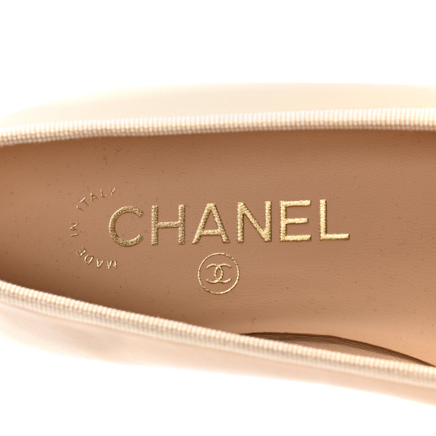 Lambskin CC Cap Toe Ballerina Flats 36 Beige Black