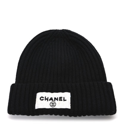 Chanel Cashmere Beaded Sequin Logo Beanie Hat Black 1 of 5