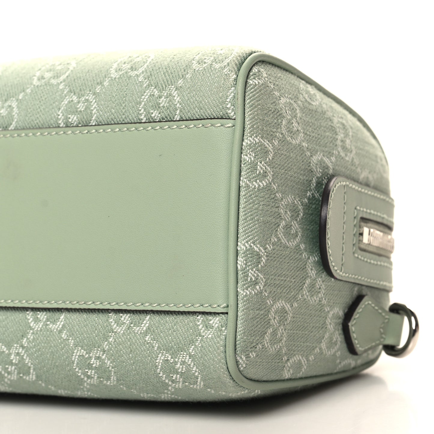 Denim GG Monogram Calfskin Mini Ophidia Top Handle Bag Pale Green