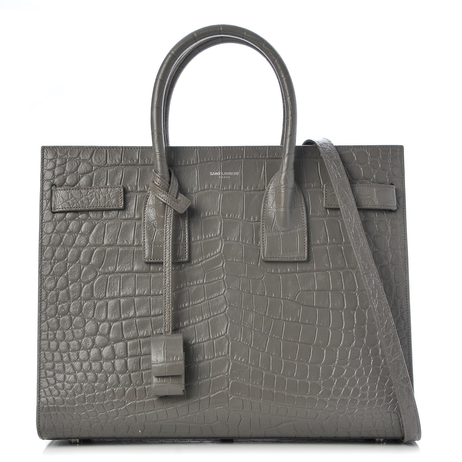 Saint Laurent Calfskin Crocodile Embossed Small Sac De Jour Fog 1 of 12