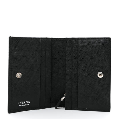 Prada Saffiano Triangle Bi-Fold Card Holder Wallet Black 5 of 6