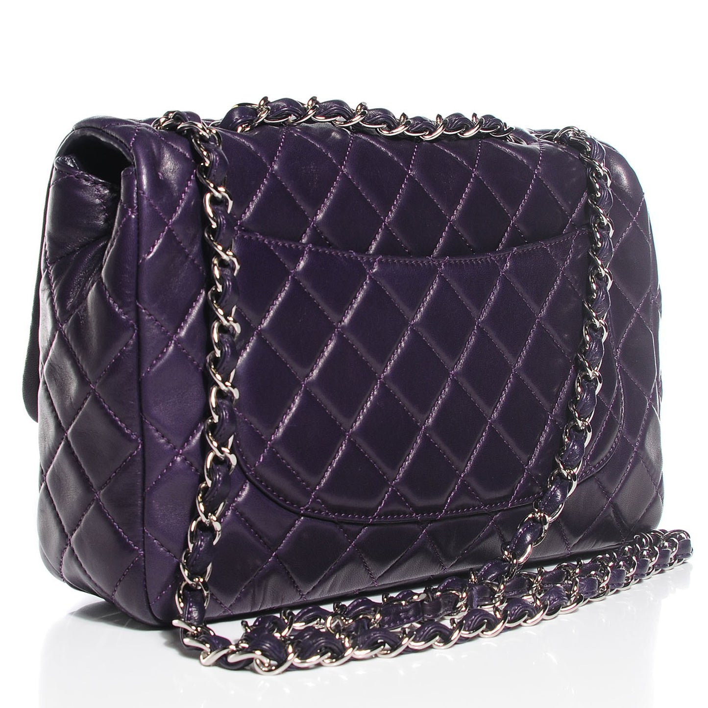 Lambskin Quilted Jumbo Single Flap Dark Purple