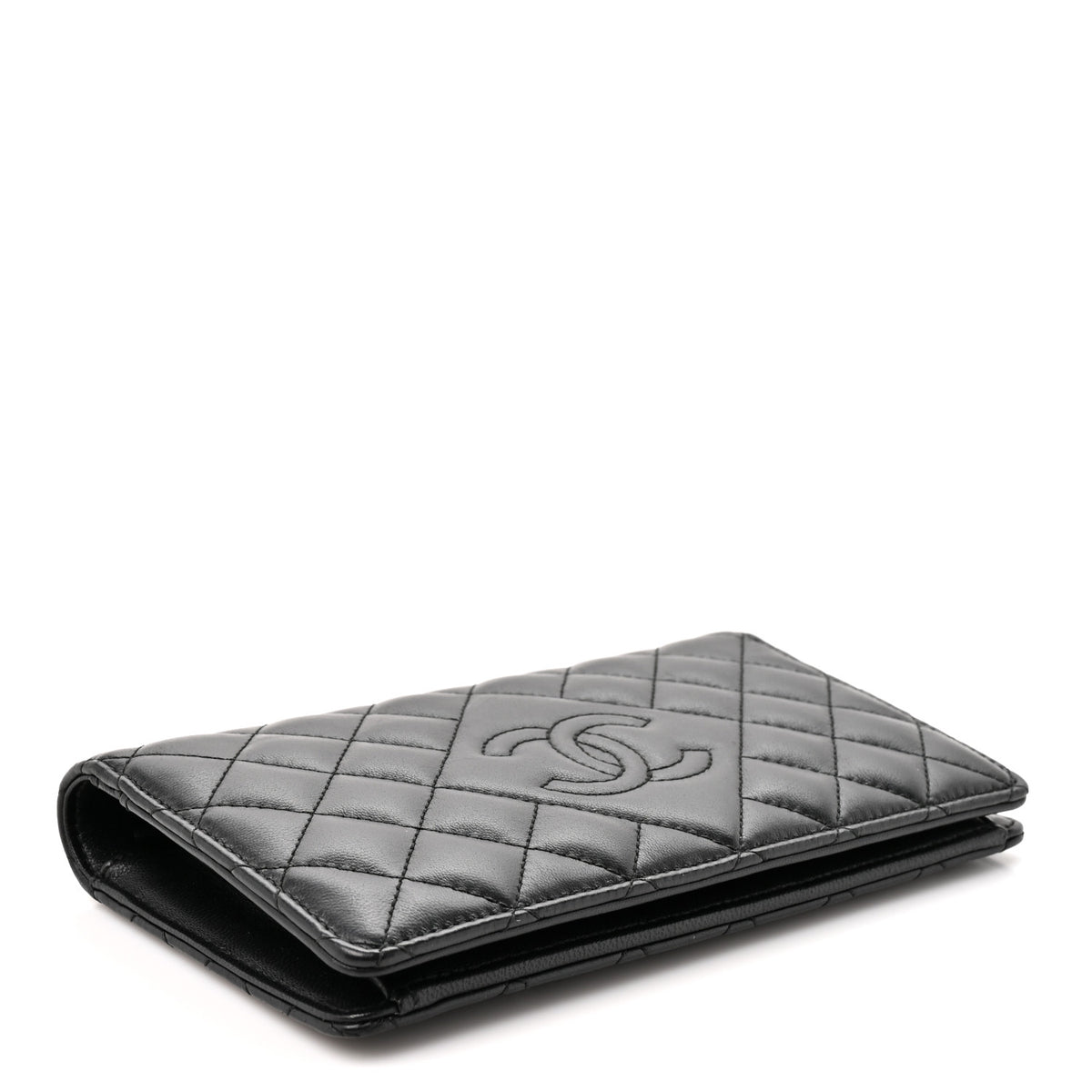 Chanel Lambskin Quilted Diamond CC Yen Wallet Black 4 of 10