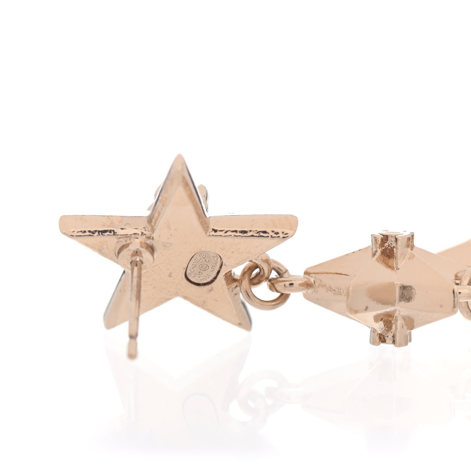 Chanel Metal CC Triple Star Drop Earrings Gold 4 of 5