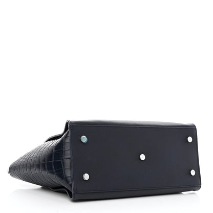 Saint Laurent Calfskin Croc Embossed Small Monogram Downtown Cabas Blue 4 of 9