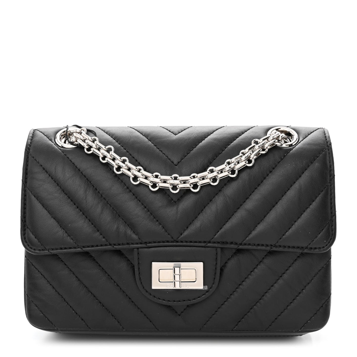 Aged Calfskin Chevron Quilted 2.55 Reissue Mini Flap Black