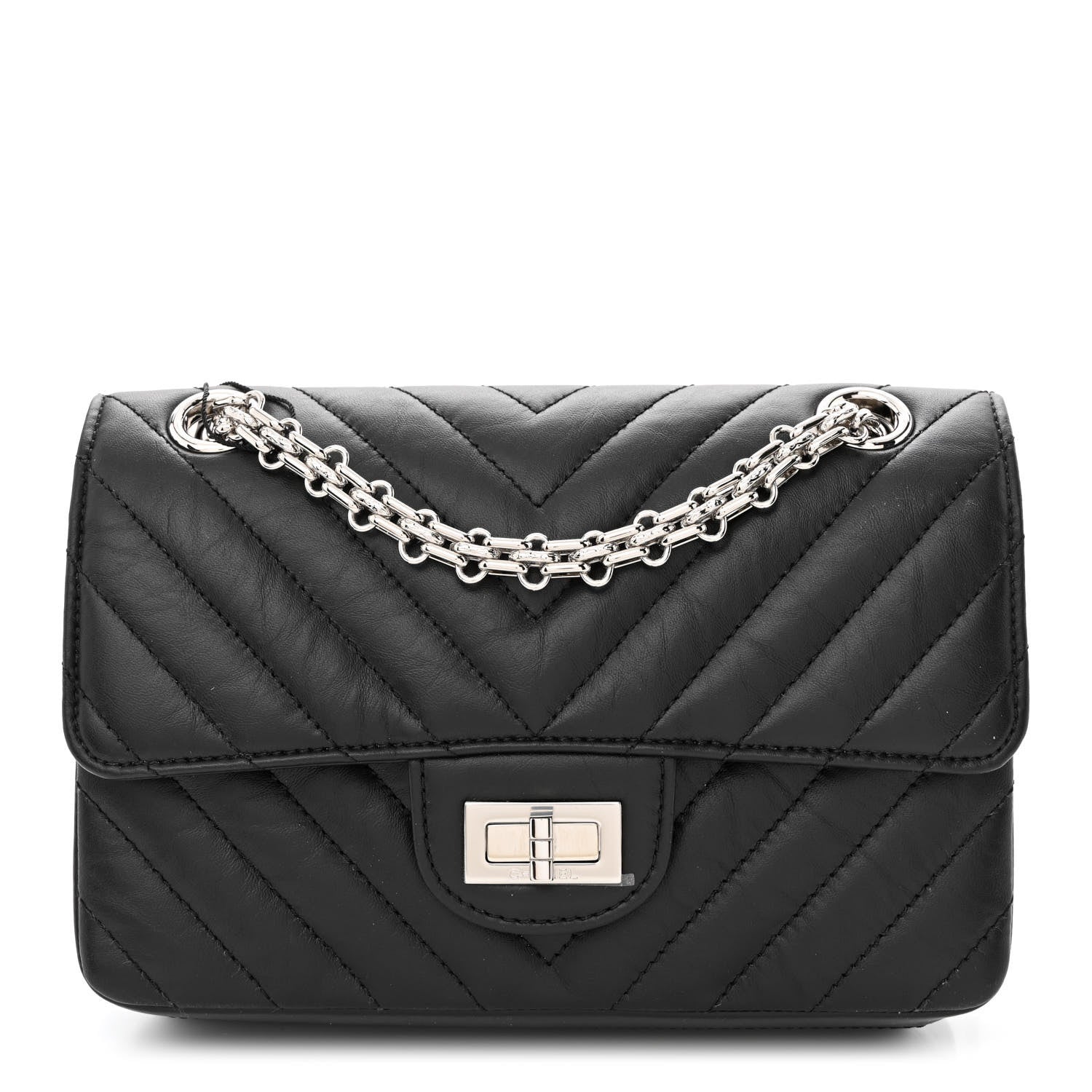 Chanel Aged Calfskin Chevron Quilted 2.55 Reissue Mini Flap Black 1 of 11