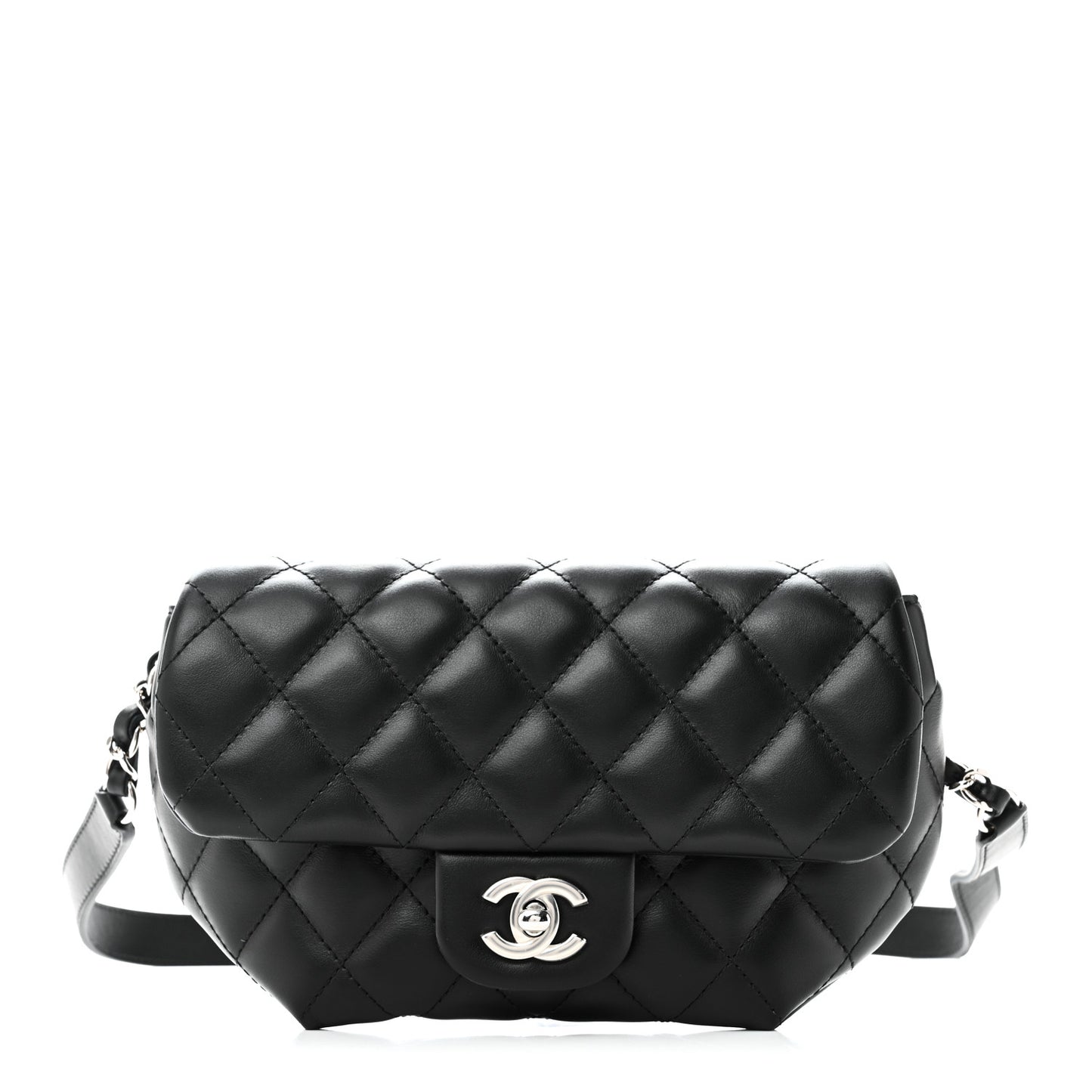 Calfskin Quilted CC Uniform Flap Belt Bag Black