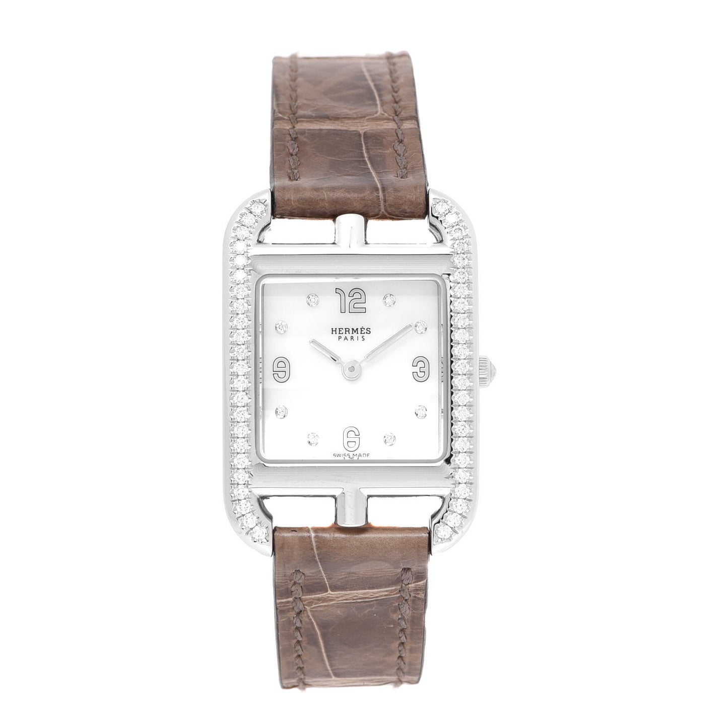 Stainless Steel Alligator Diamond Bezel Mother of Pearl 23mm Cape Cod Quartz Watch Gris Elephant