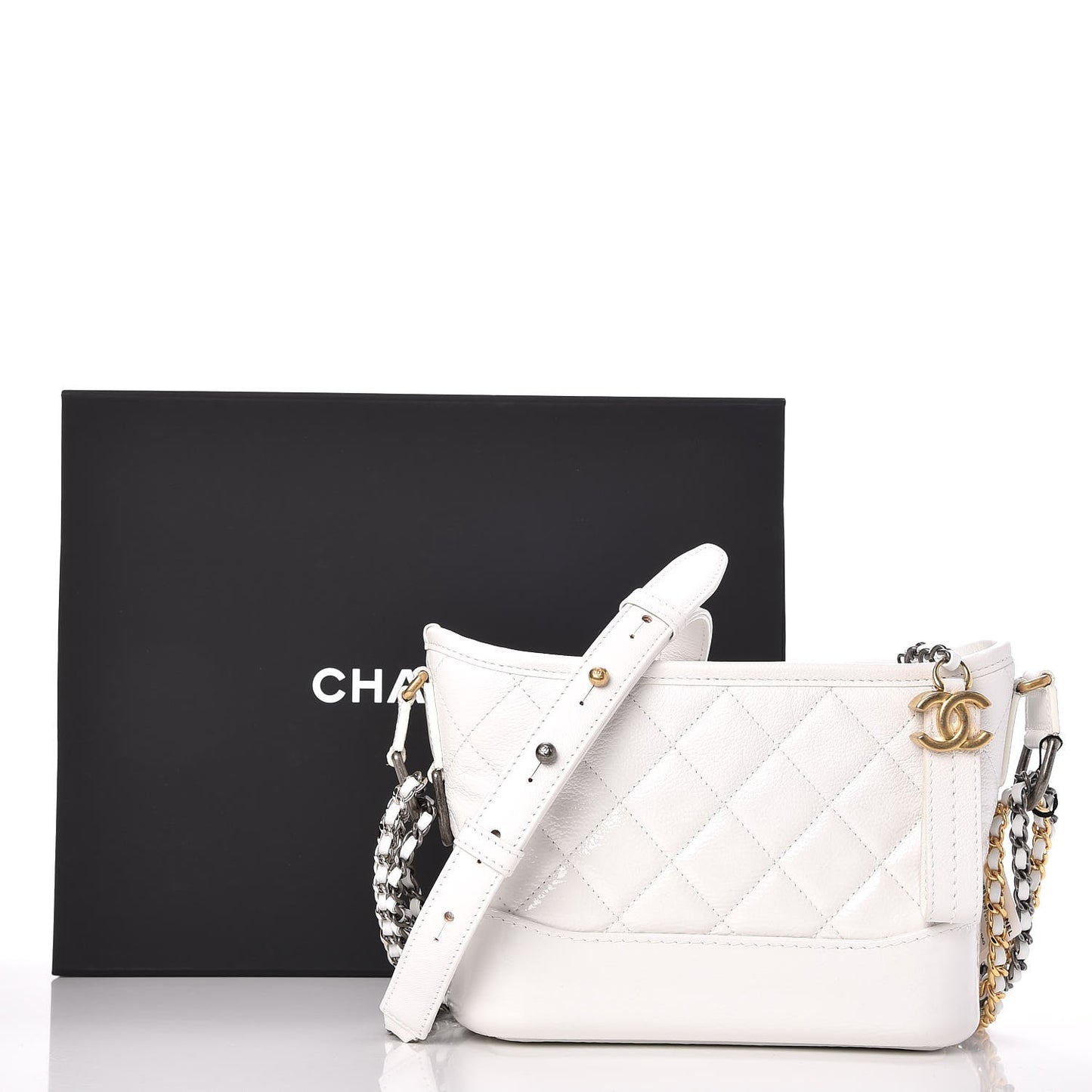 Patent Goatskin Quilted Small Gabrielle Hobo White