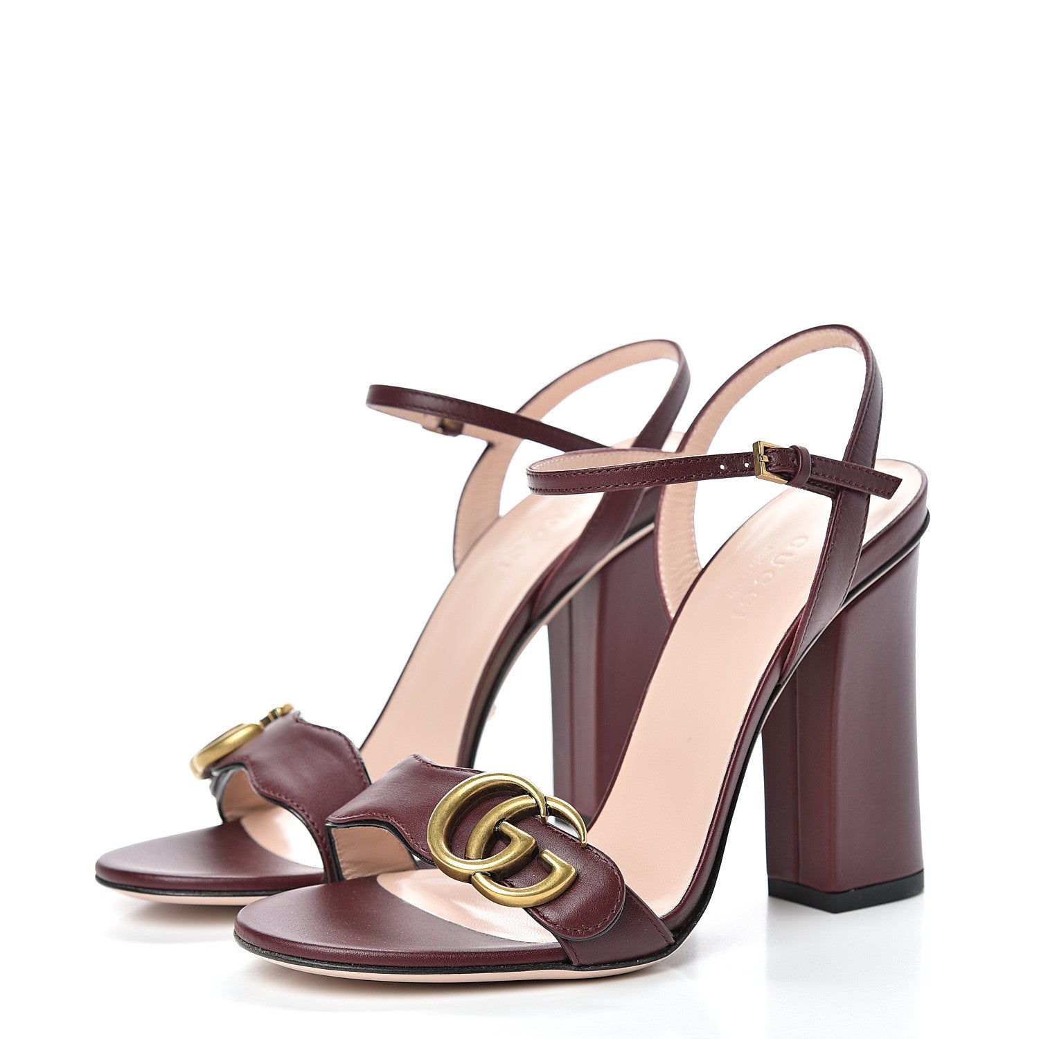 Gucci Lifford Calfskin GG Marmont Ankle Wrap 105mm Sandals 36 Vintage Bordeaux 3 of 10