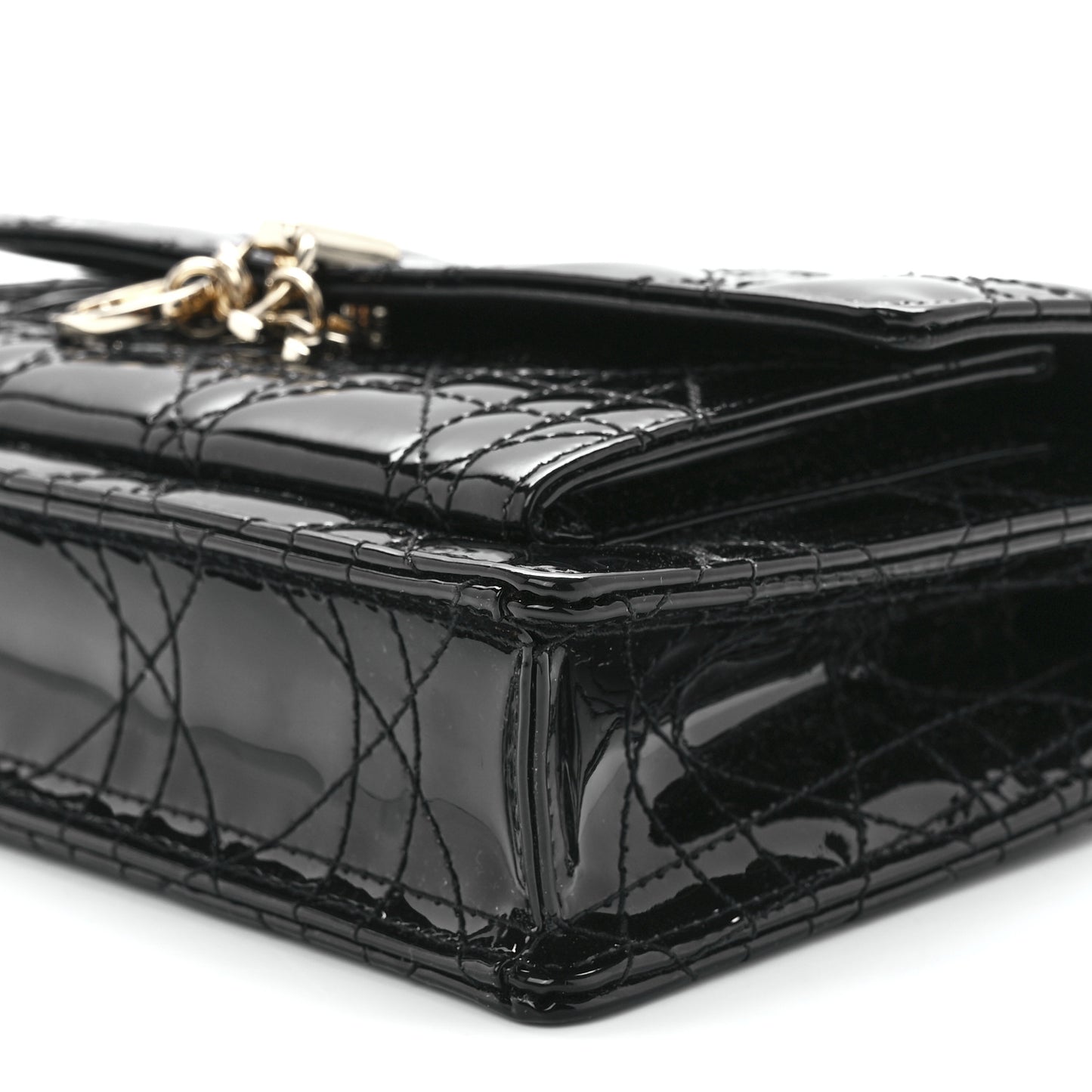 Patent Cannage Lady Dior Chain Pouch Black