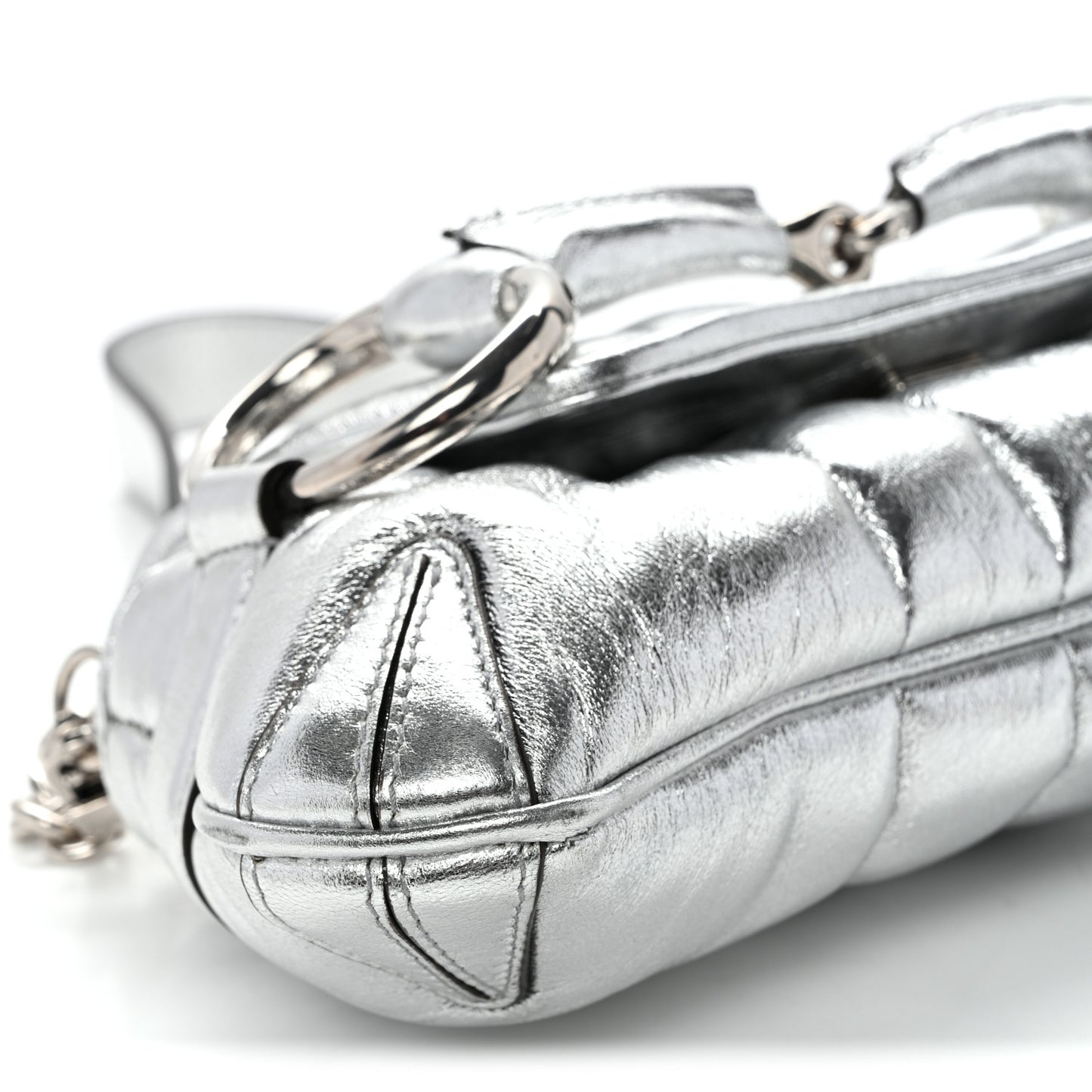 Metallic Nappa Vertical Matelasse Small Maxi Horsebit Chain Shoulder Bag Silver