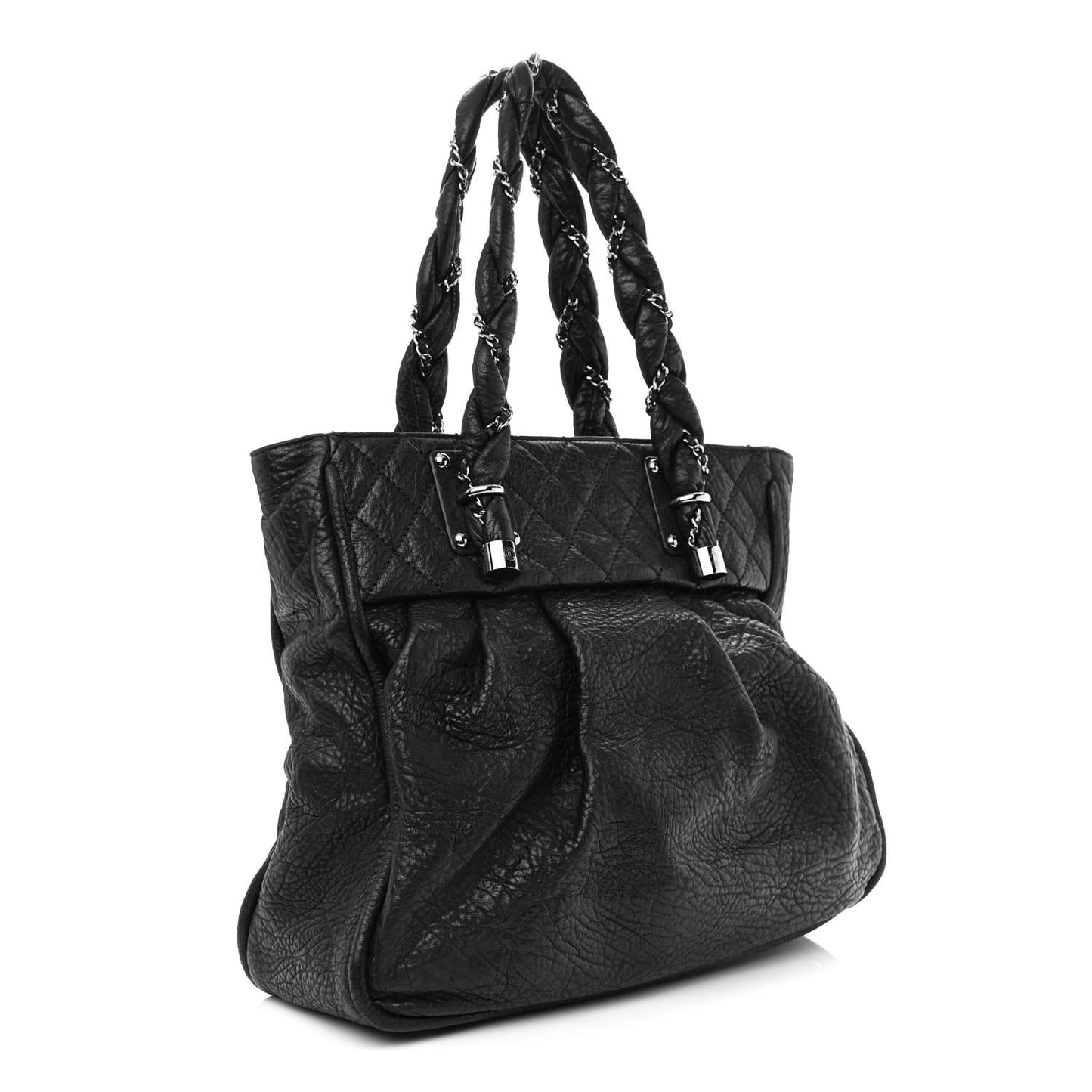 Distressed Lambskin Vintage Ligne Lady Braid Tote Black