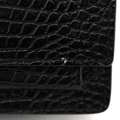 Saint Laurent Calfskin Crocodile Embossed Monogram Sunset Top Handle Chain Wallet Black 10 of 11