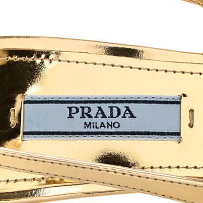 Prada Metallic Calfskin Metal Triangle Logo 85mm Slingback Pumps 35 Platino 6 of 8