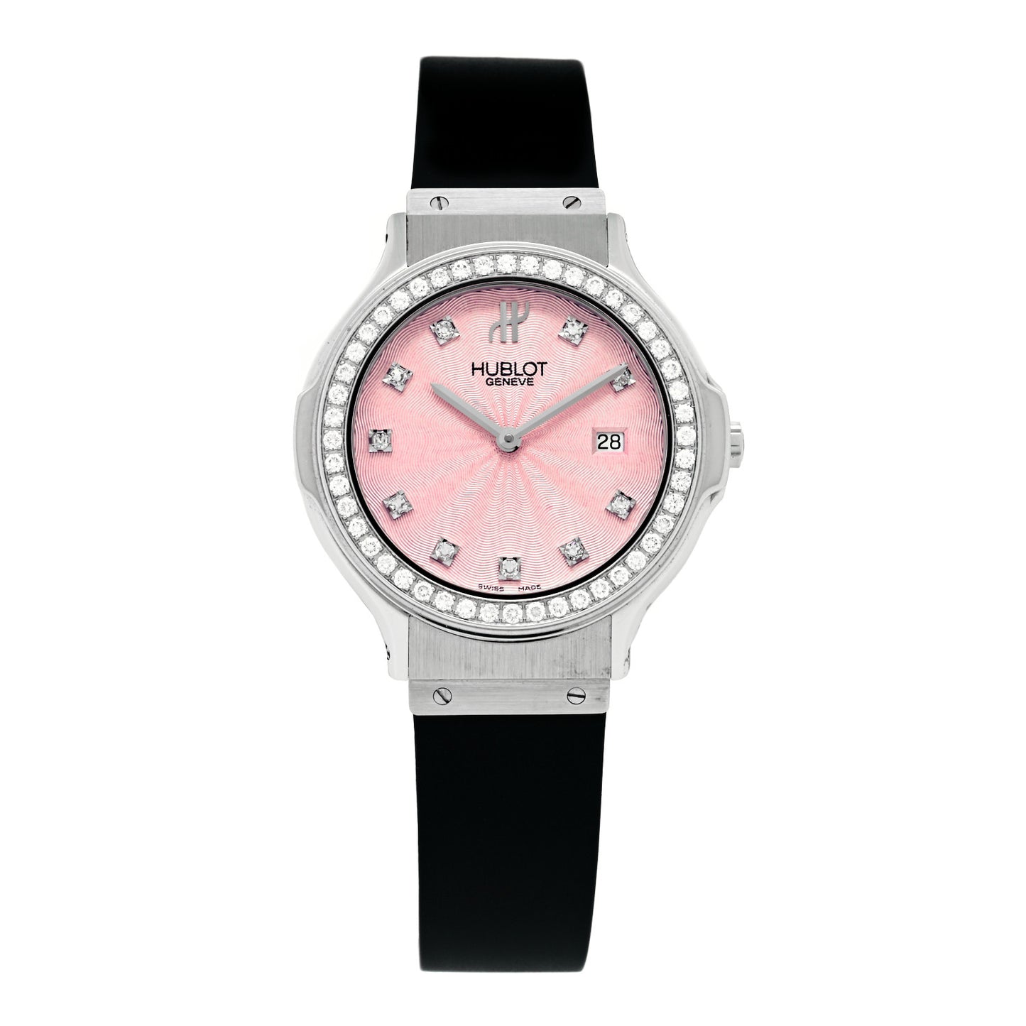 Stainless Steel Rubber Diamond Bezel 32mm Quartz Watch Pink 1405.1.014
