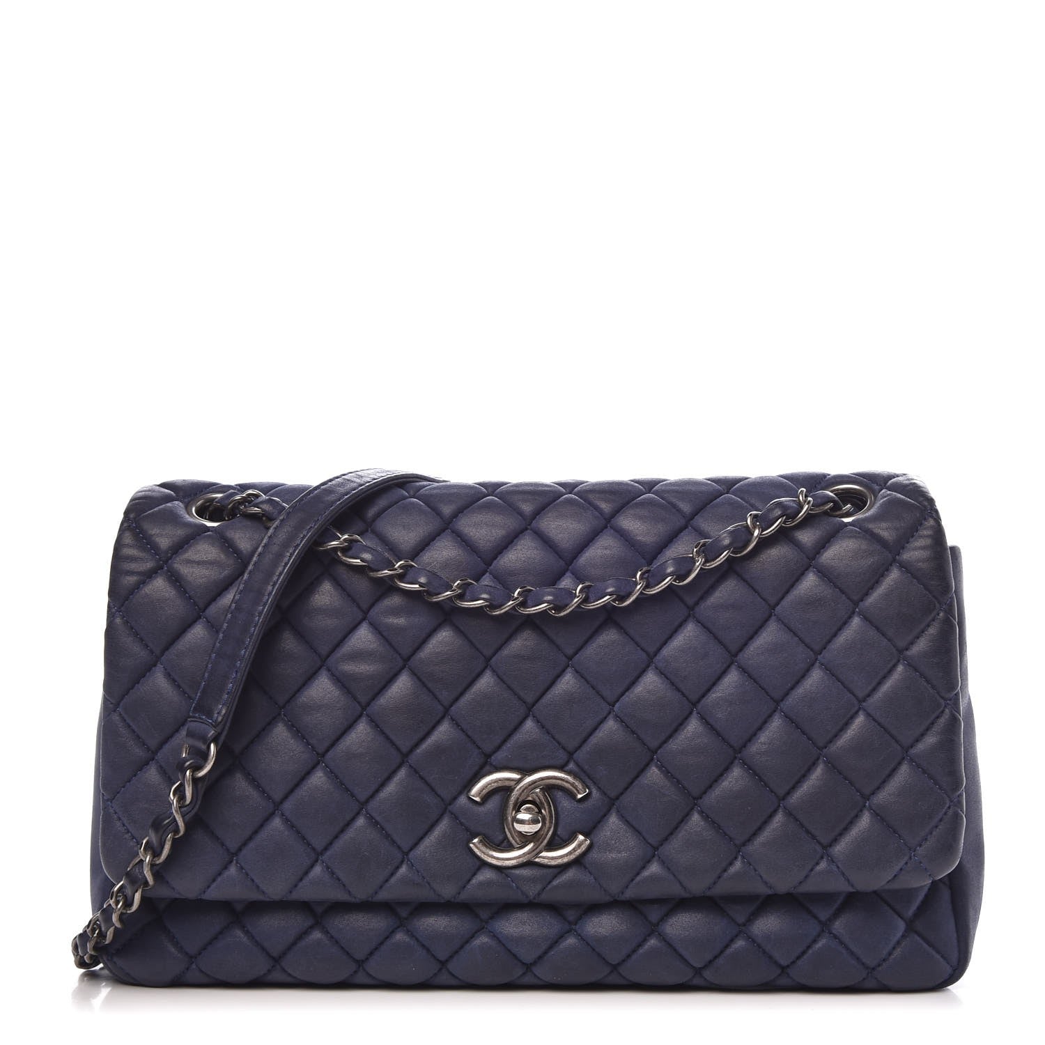 Chanel Iridescent Calfskin Quilted Large New Bubble Flap Navy 1 of 10