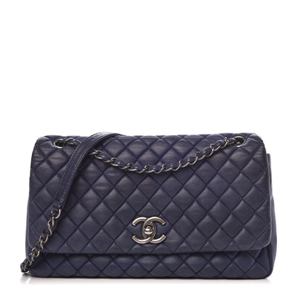 Chanel Iridescent Calfskin Quilted Large New Bubble Flap Navy 1 of 10