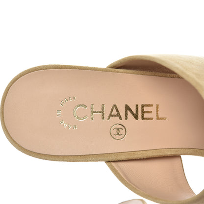 Chanel Suede Pearl Sandals 40.5 Beige 6 of 9
