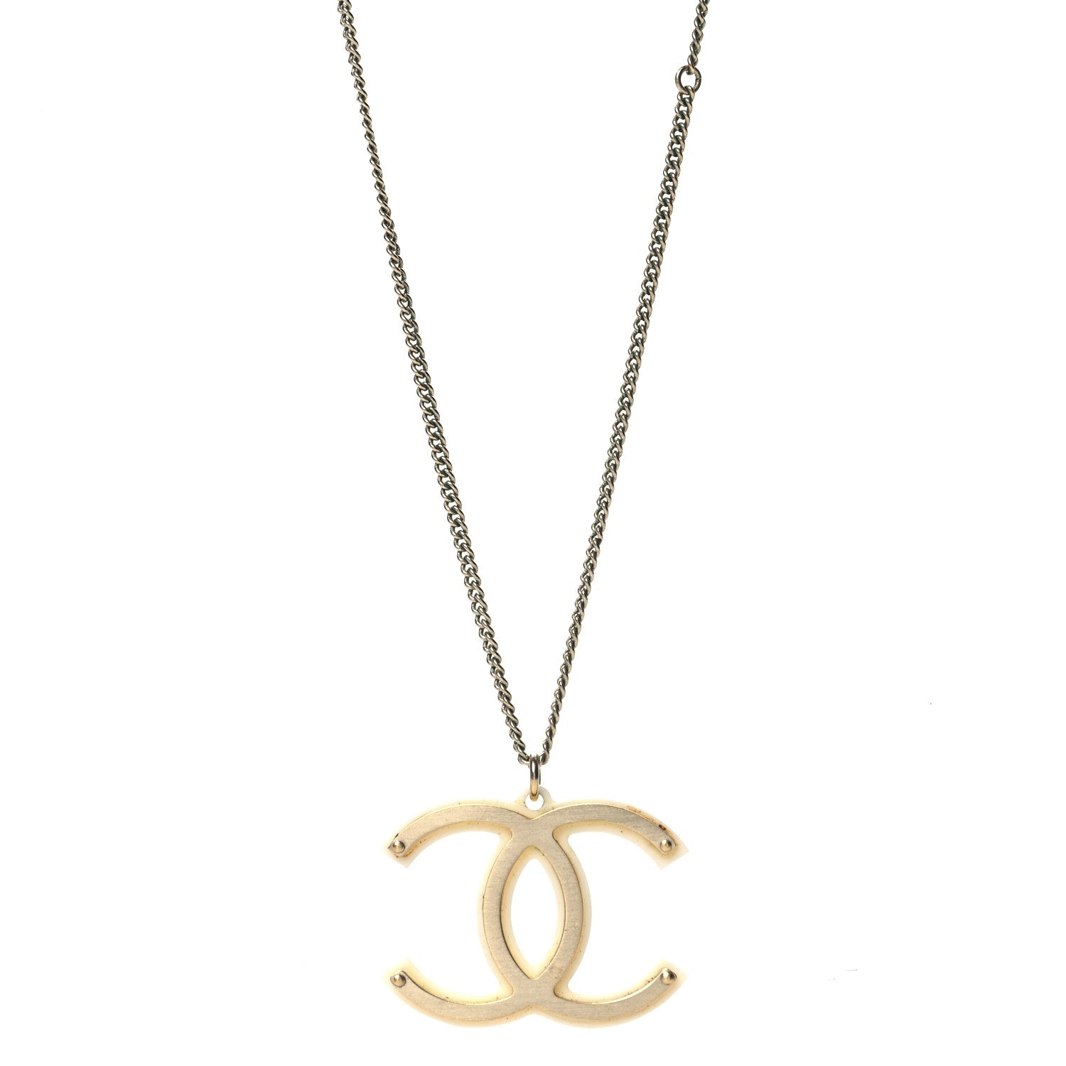 Chanel CC Pendant Necklace Gold White 1 of 5
