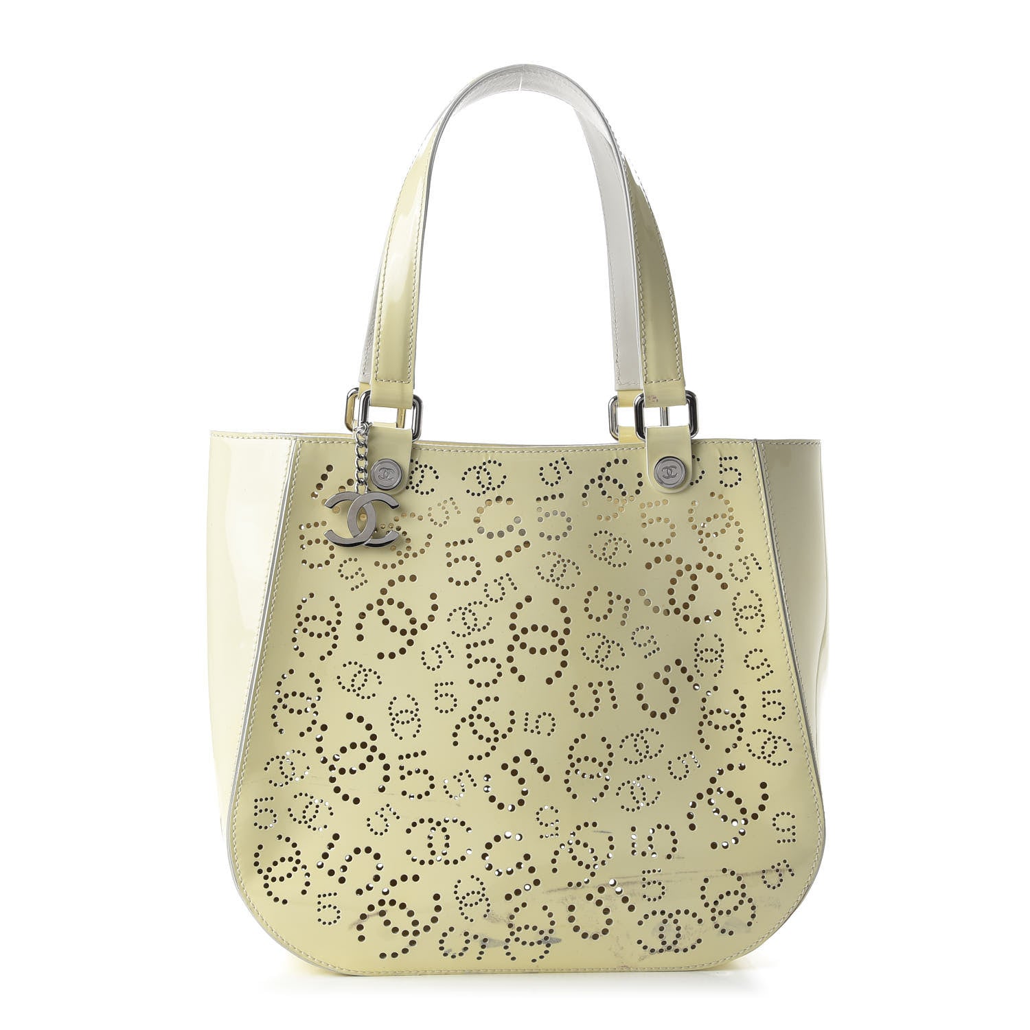 Chanel Patent Perforated CC No 5 Tote Yellow 1 of 12