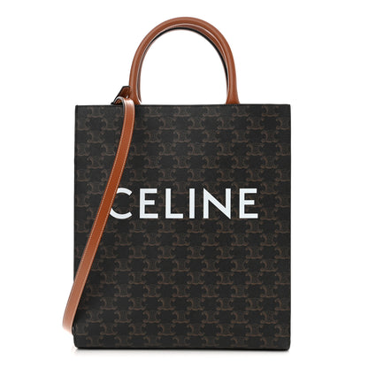 Celine Triomphe Canvas Calfskin Small Vertical Cabas Tan 1 of 9