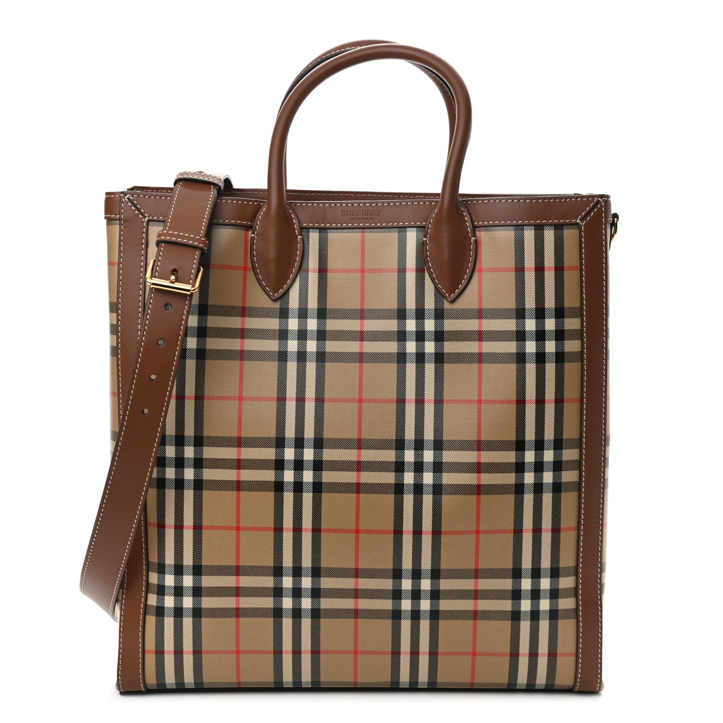 Vintage Check Calfskin Kane Tote Bag Beige Brown