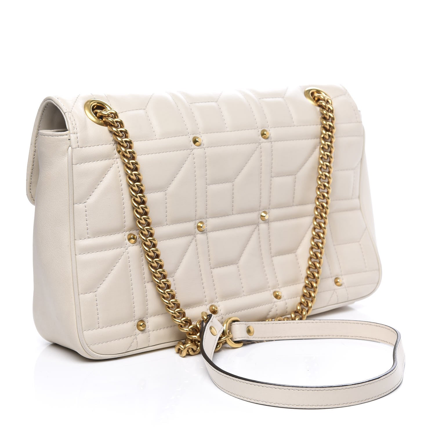 Gucci Calfskin Matelasse Studded Medium GG Marmont Shoulder Bag White 2 of 18