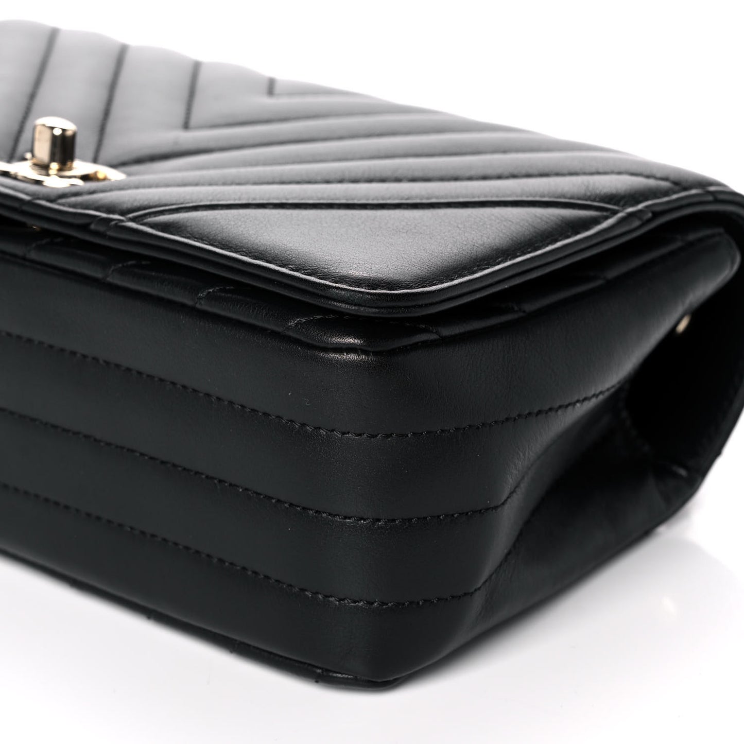 Calfskin Chevron Quilted Mini Statement Flap Black