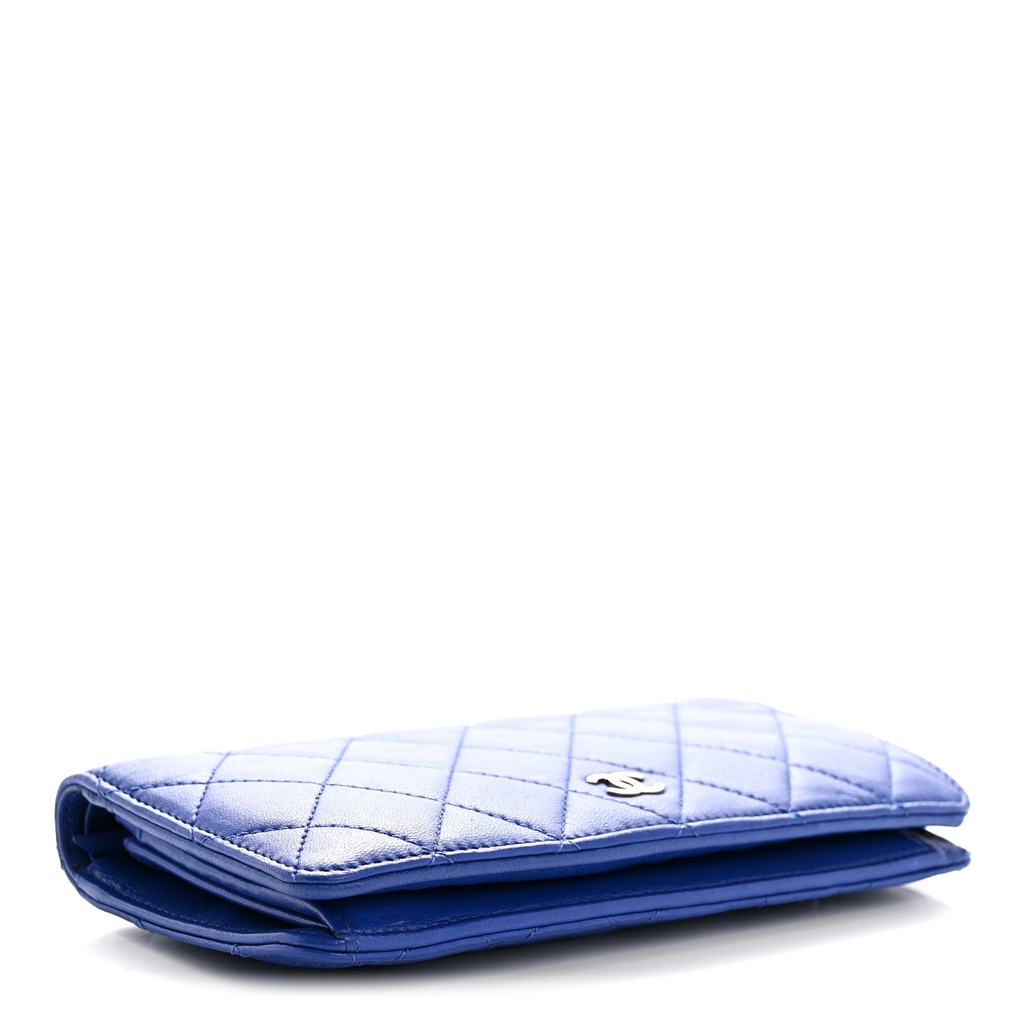 Lambskin Quilted Yen Wallet Blue