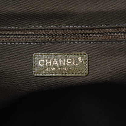 Chanel Straw Raffia Calfskin Striped Large Deauville Tote Khaki Beige Navy Blue 6 of 9