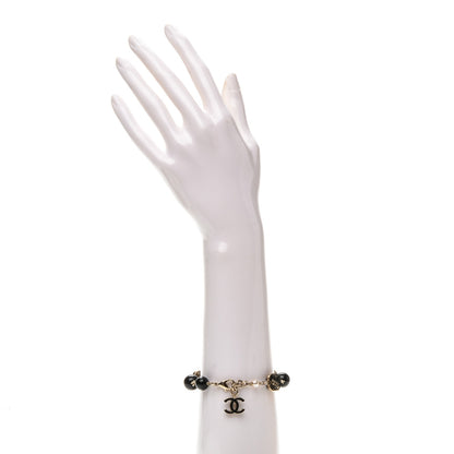 Chanel Lace Pearl Beaded CC Bracelet Black Gold 3 of 5