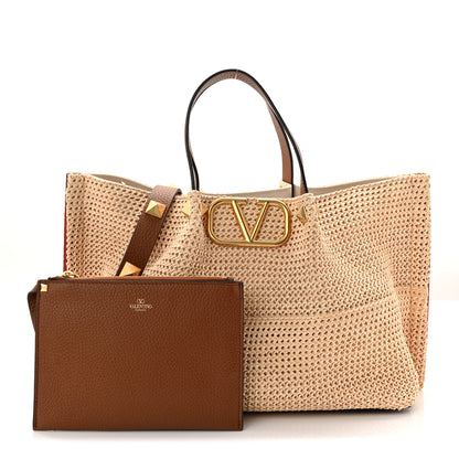 Valentino Garavani Raffia Grained Calfskin Medium Rockstud Vlogo Tote Naturale 3 of 11