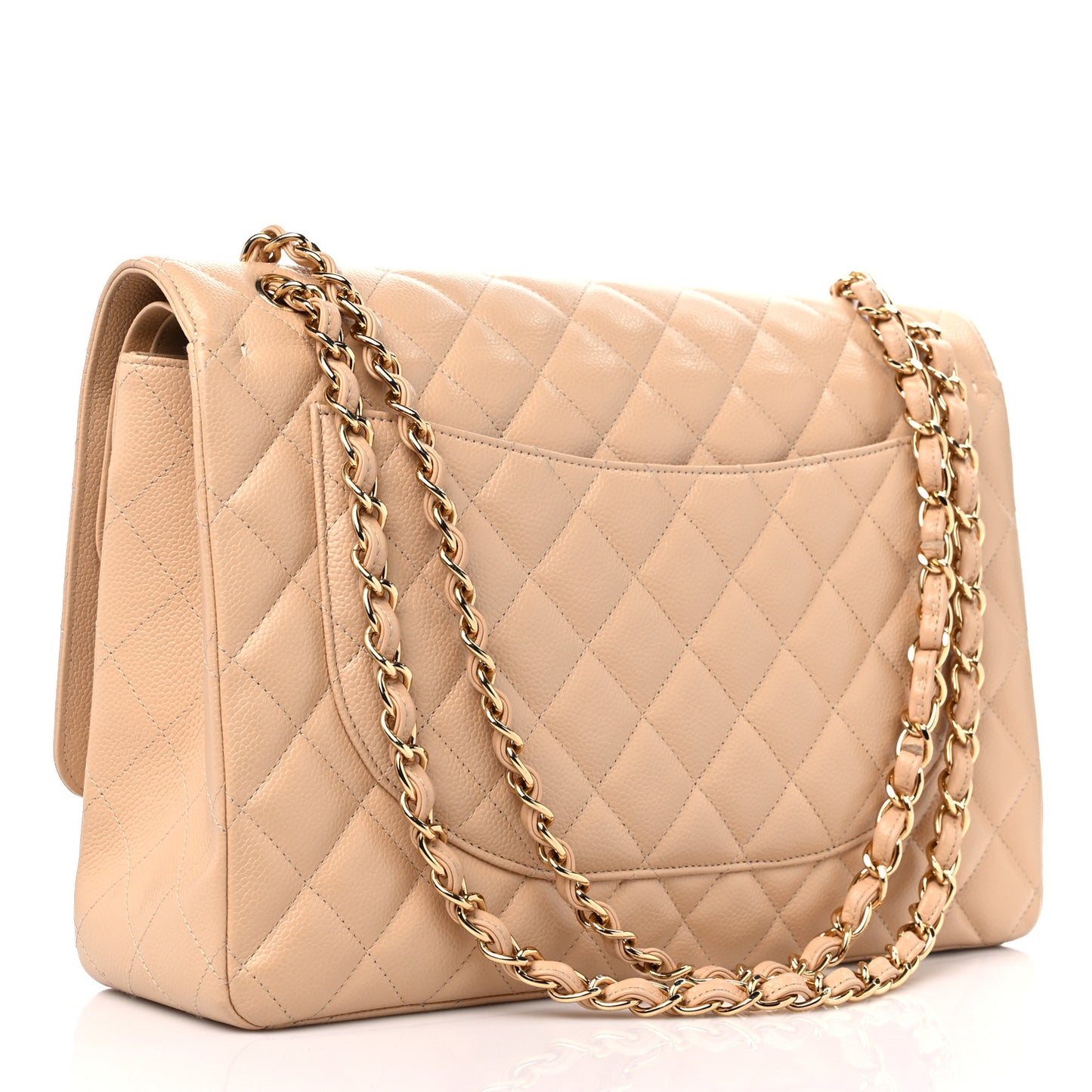 Caviar Quilted Maxi Double Flap Beige