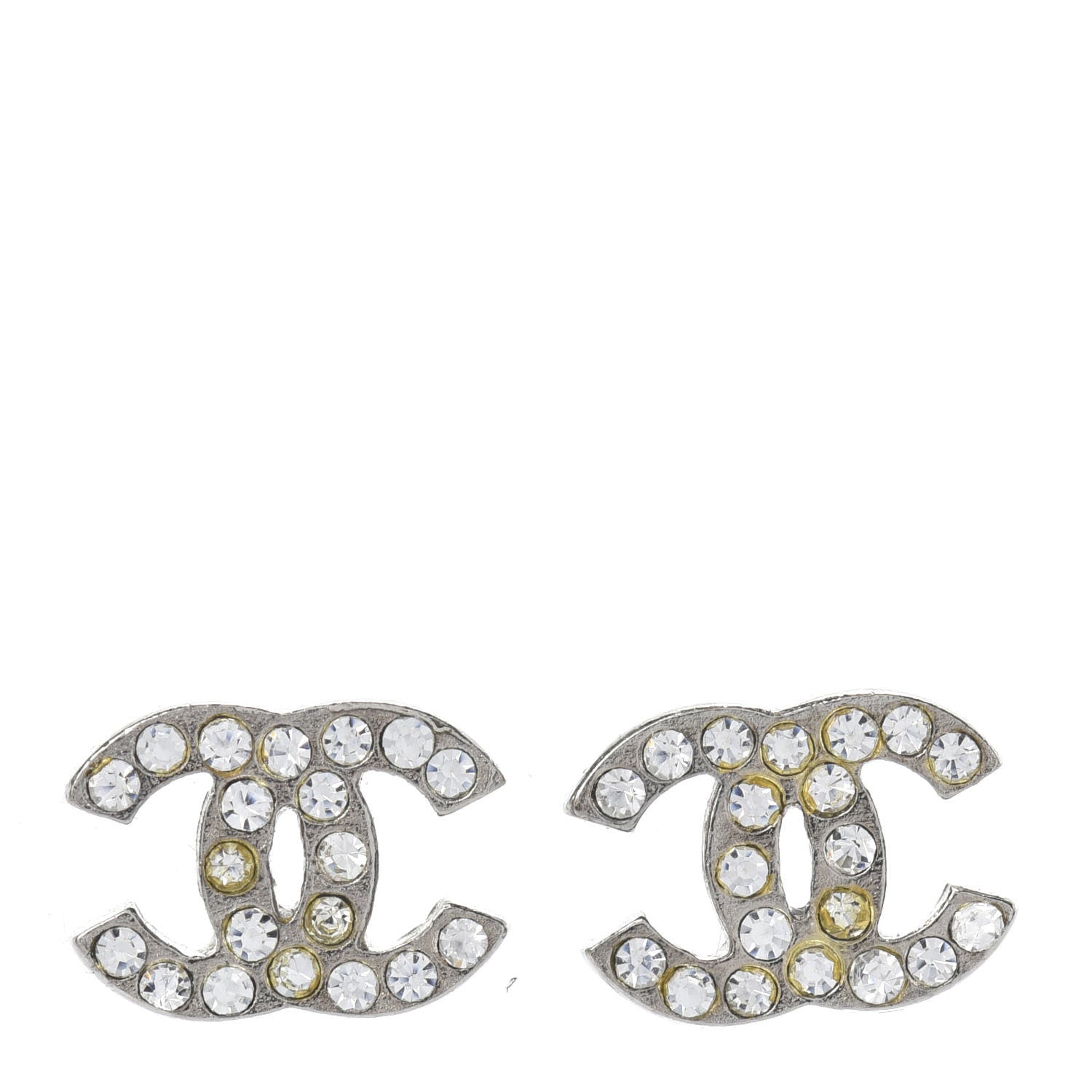 Chanel Crystal Timeless CC Earrings Silver 1 of 3