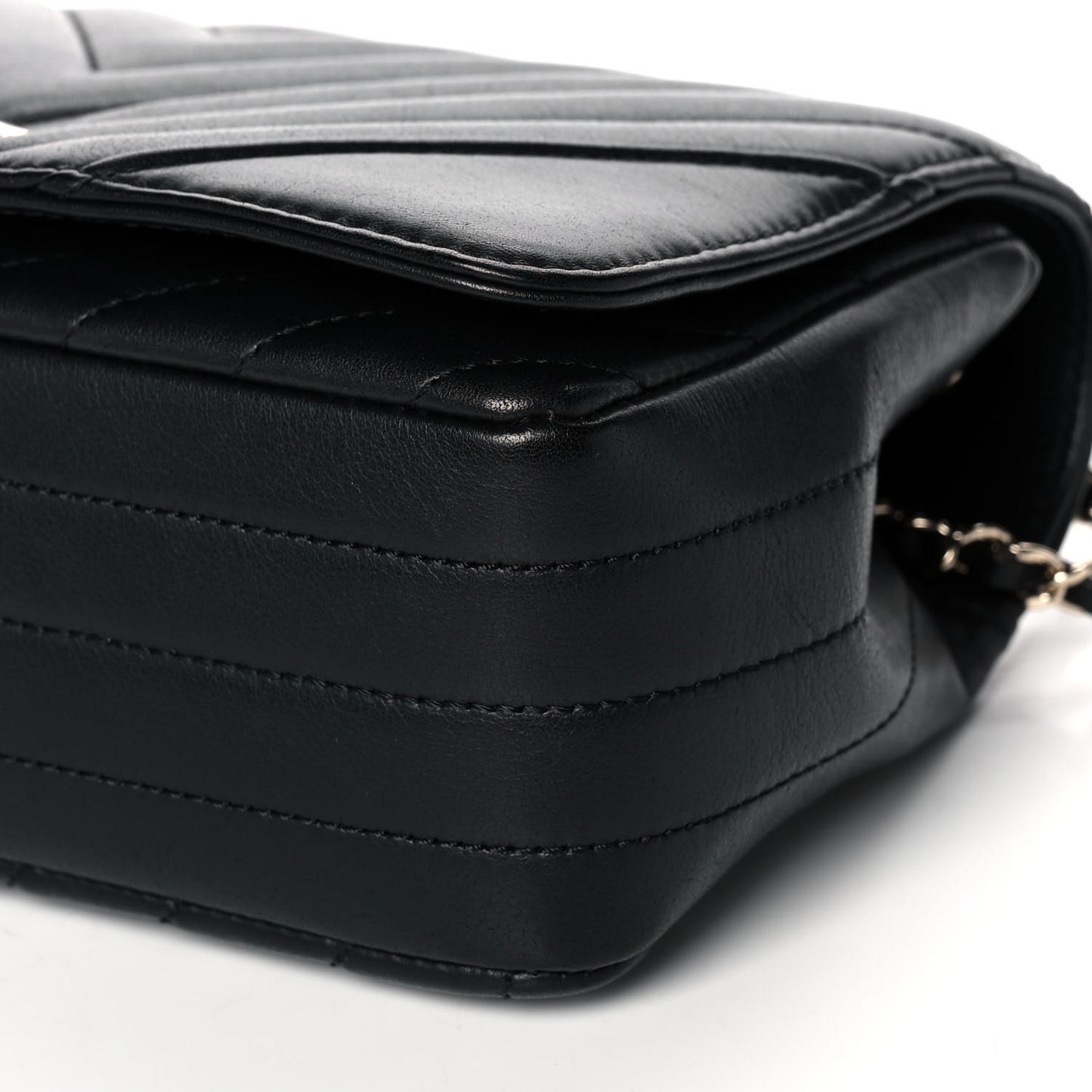 Calfskin Chevron Quilted Medium Statement Flap Black