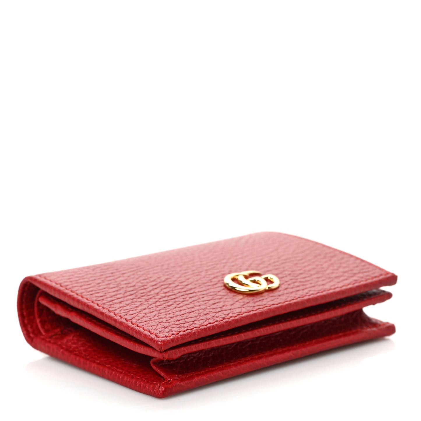 Pebbled Calfskin GG Marmont Card Case Hibiscus Red