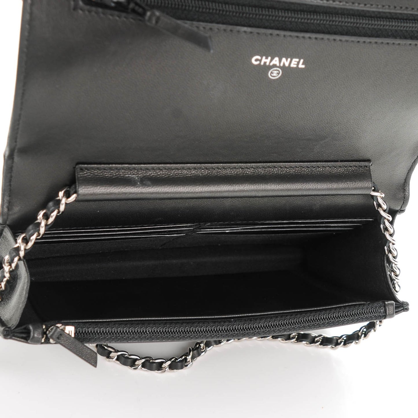 Lambskin Quilted Diamond CC Wallet On Chain WOC Black
