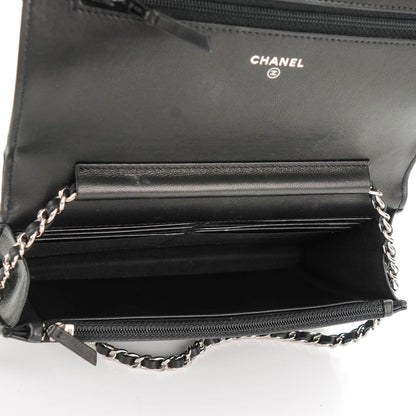Chanel Lambskin Quilted Diamond CC Wallet On Chain WOC Black 5 of 9