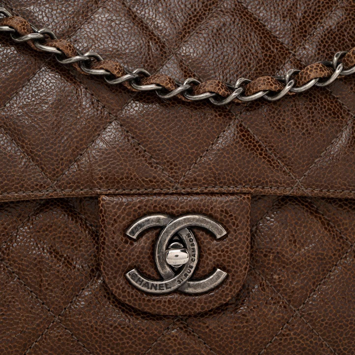 Crumpled Grained Calfskin Medium CC Crave Flap Brown