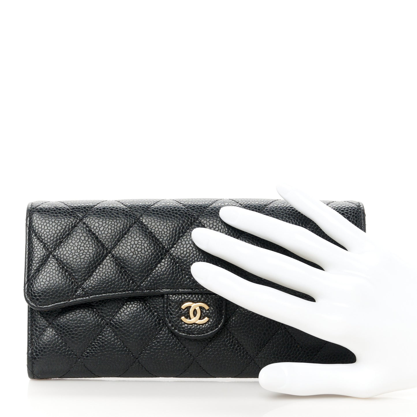 Caviar Quilted Long Flap Wallet Black