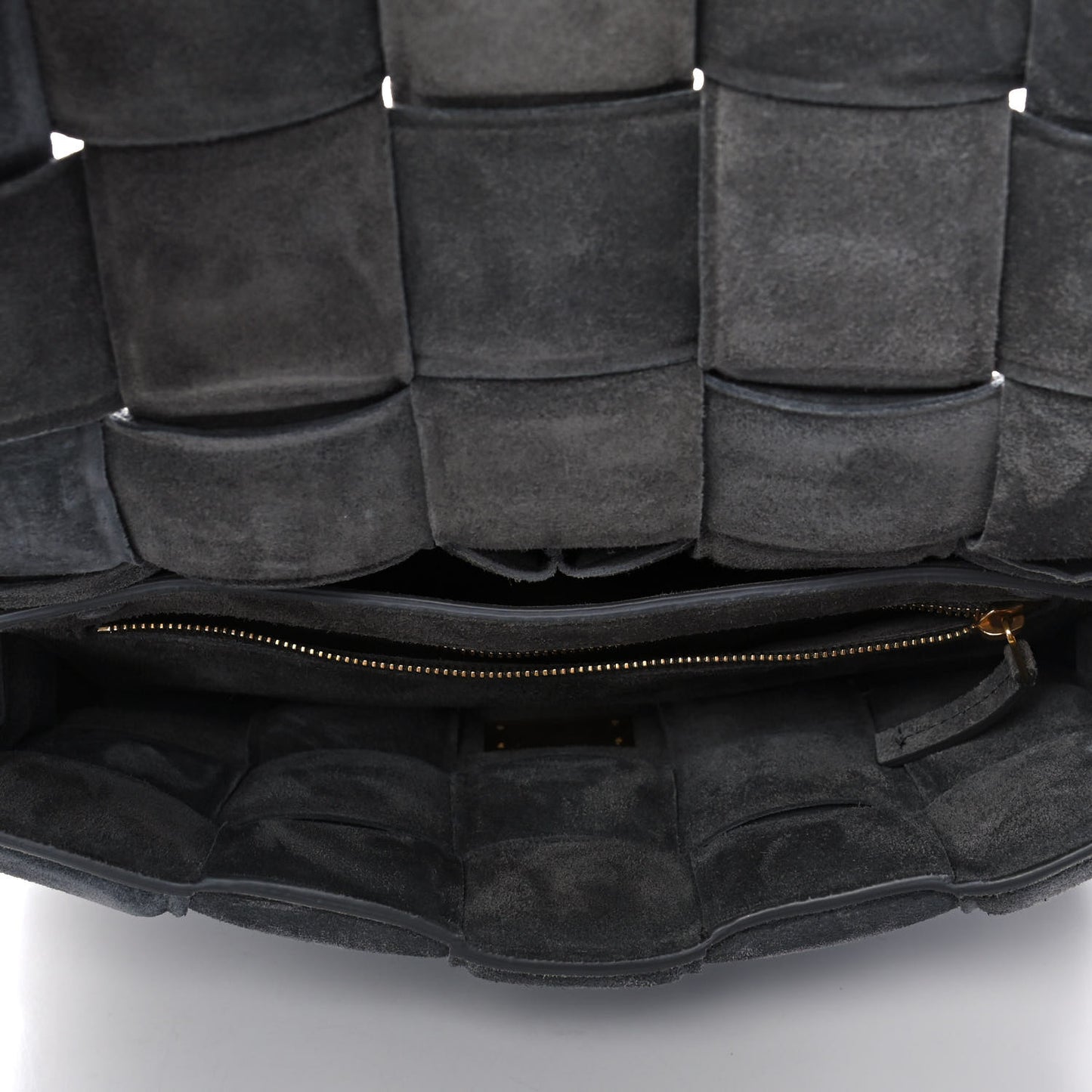 Suede Maxi Intrecciato Padded Cassette Crossbody Bag Graphite