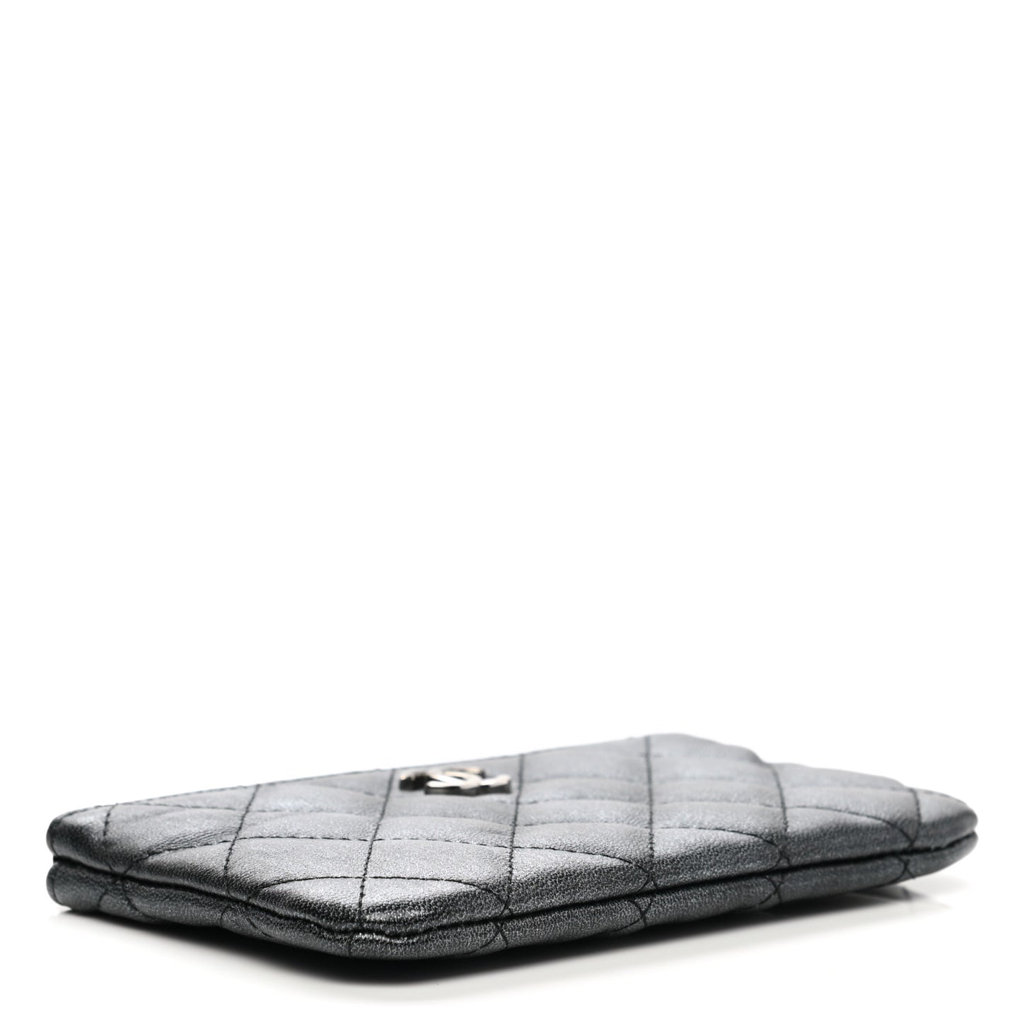 Metallic Goatskin Quilted Small Cosmetic Case Dark Grey