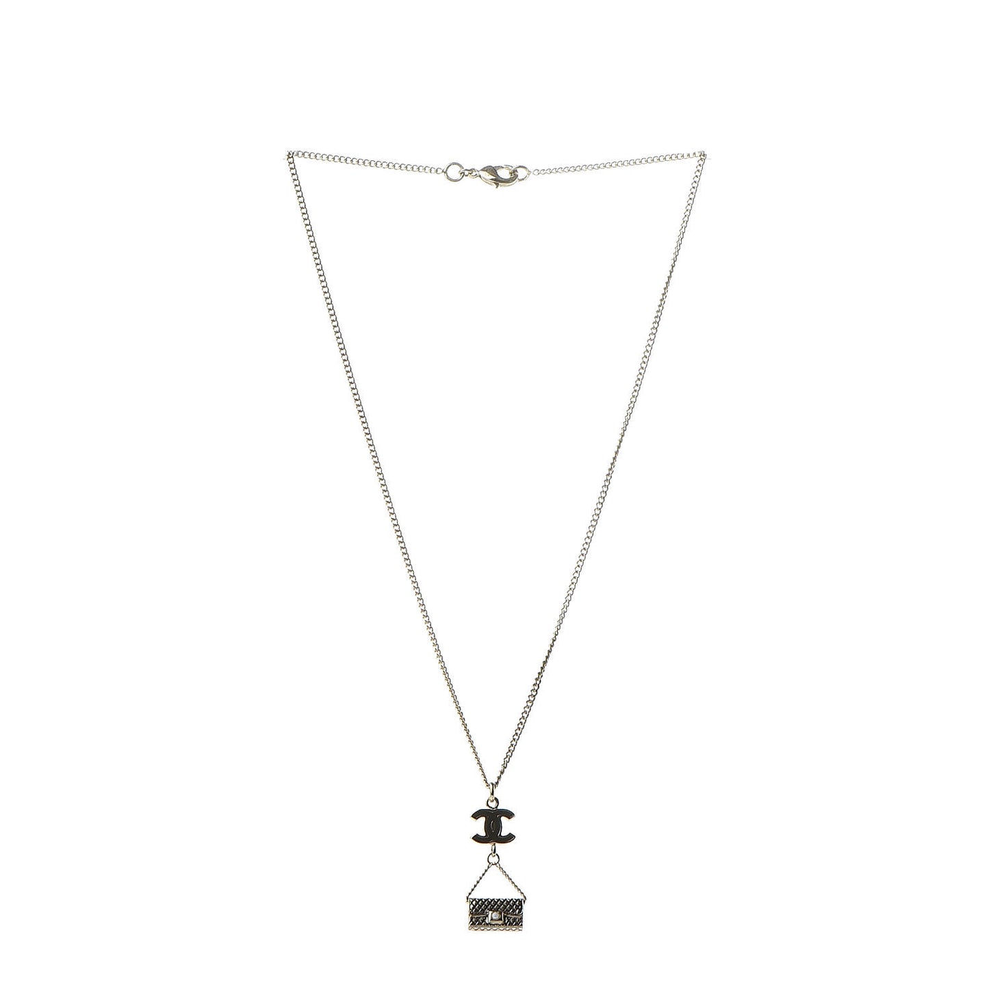 Enamel Pearl CC Bag Drop Necklace Black Gold