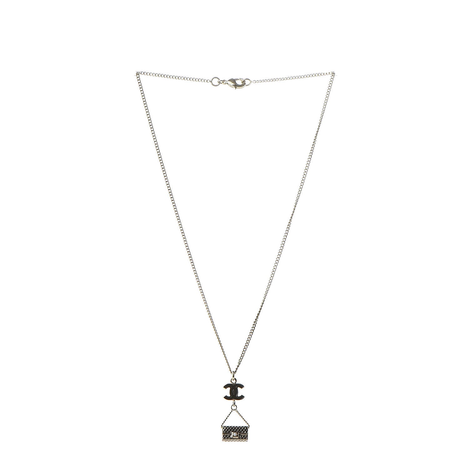 Chanel Enamel Pearl CC Bag Drop Necklace Black Gold 3 of 6