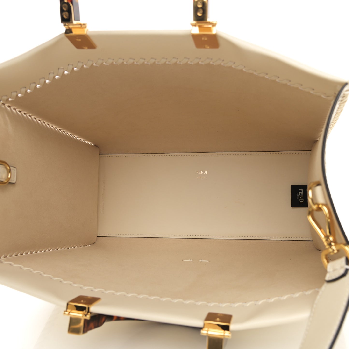 Vitello King Ceylon Plexiglass Woven Logo Debossed Medium Fendi Sunshine Shopper Tote White Ice