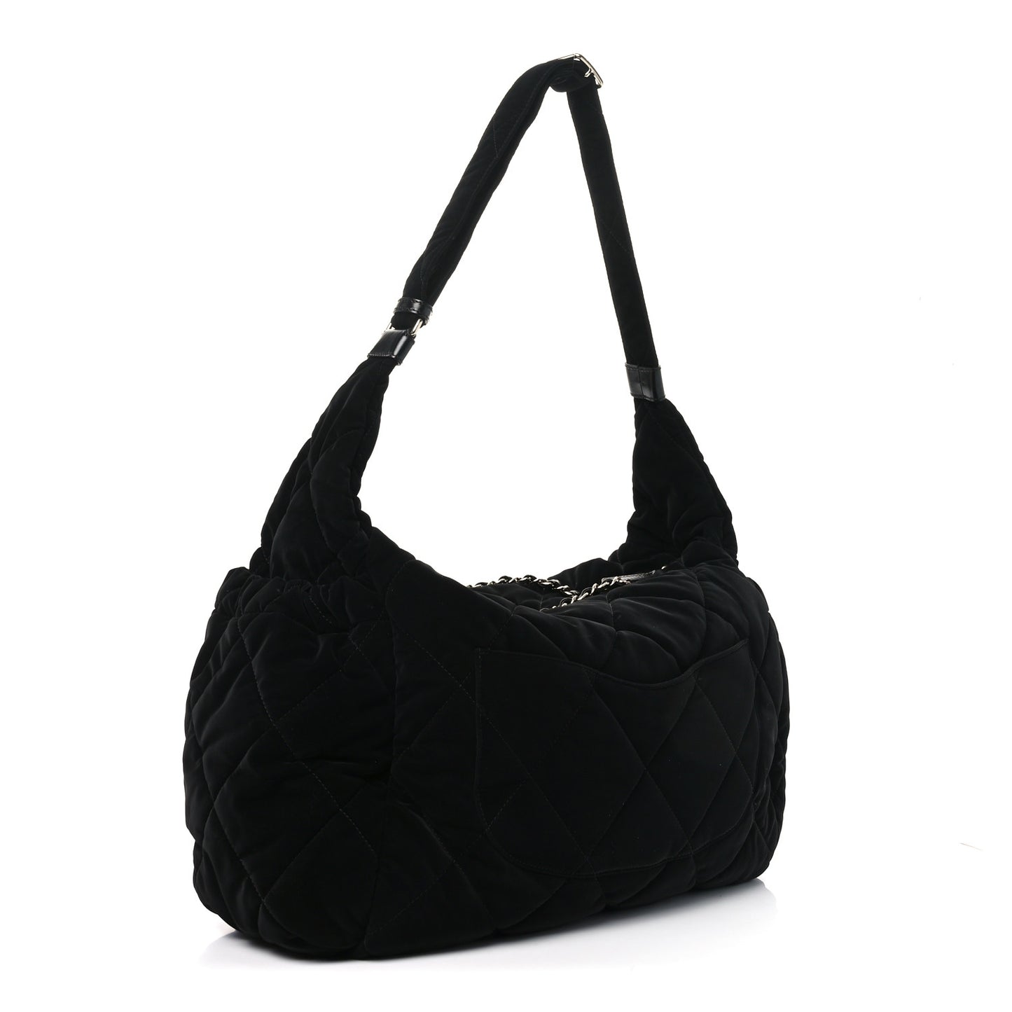 Nylon Velvet Effect Quilted Maxi Bowling Bag Black
