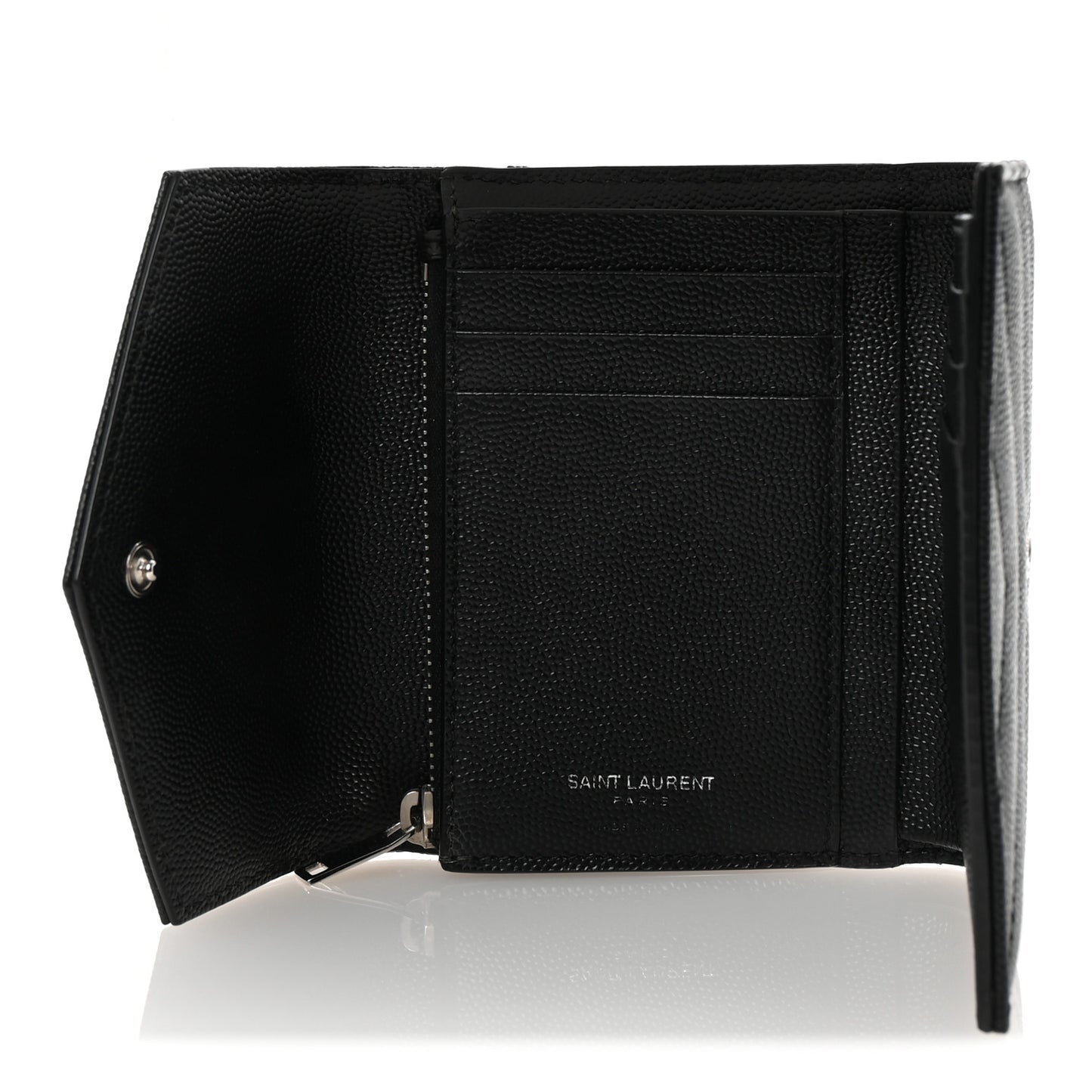 Grain De Poudre Matelasse Chevron Monogram Compact Tri Fold Wallet Black