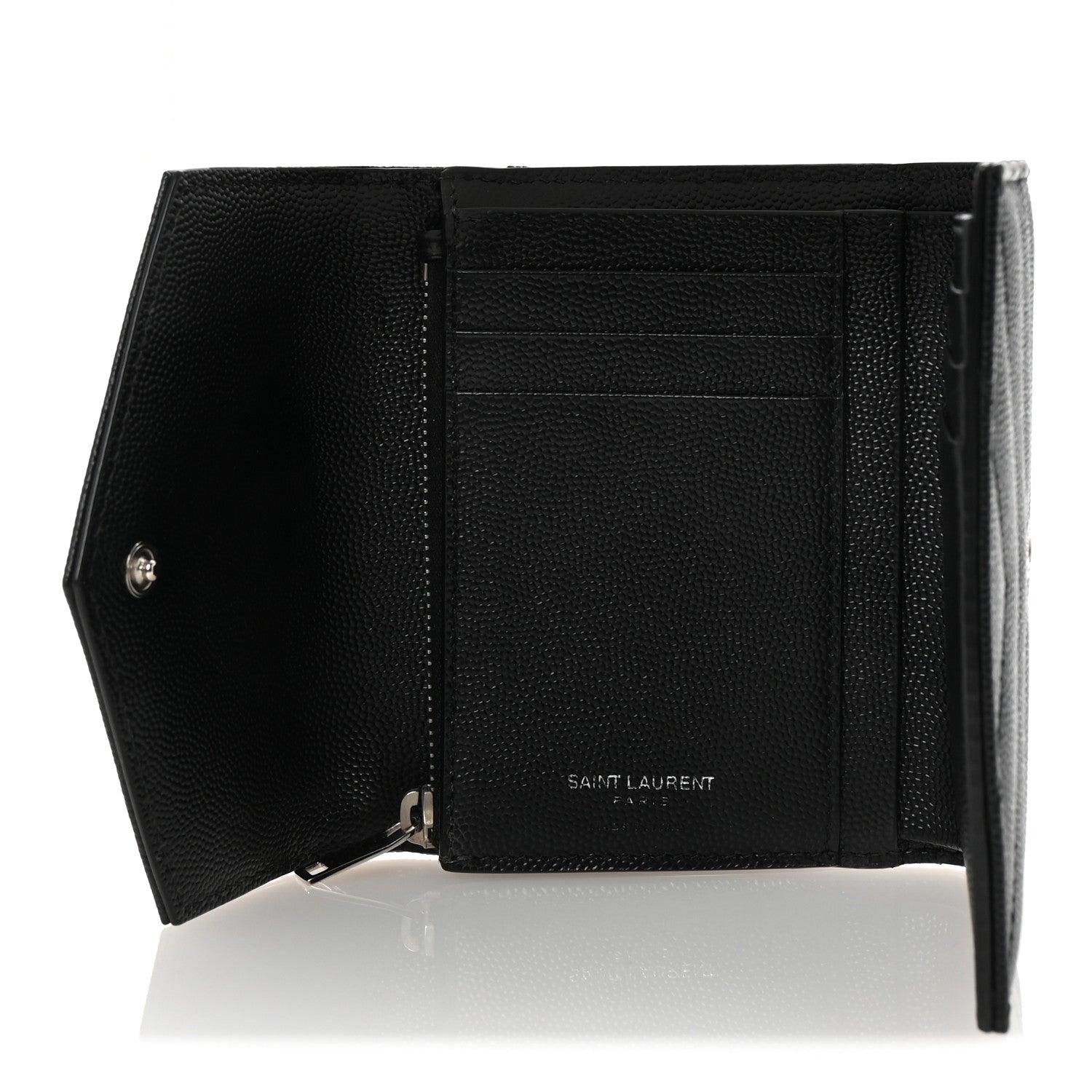 Saint Laurent Grain De Poudre Matelasse Chevron Monogram Compact Tri Fold Wallet Black 5 of 7